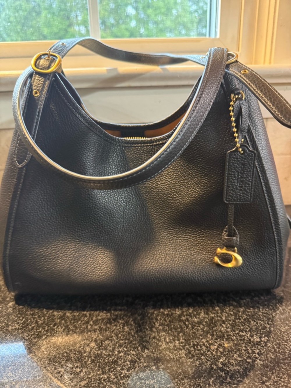 Coach Bella Black Pebbled Leather Shoulder Bag